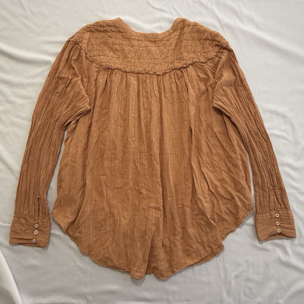 Free People Marigold Buttondown Top Burnt Orange Women Size Large Blouson Sleeve - Picture 13 of 13